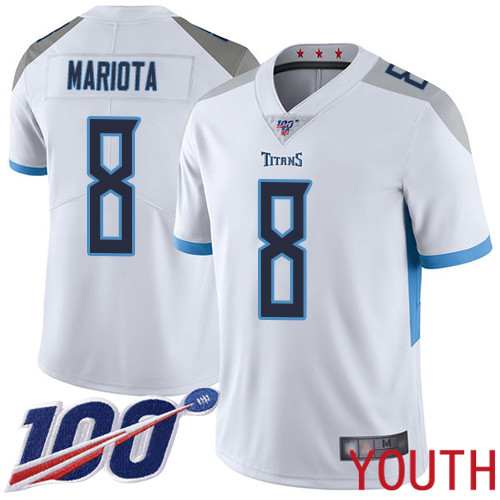 Tennessee Titans Limited White Youth Marcus Mariota Road Jersey NFL Football 8 100th Season Vapor Untouchable